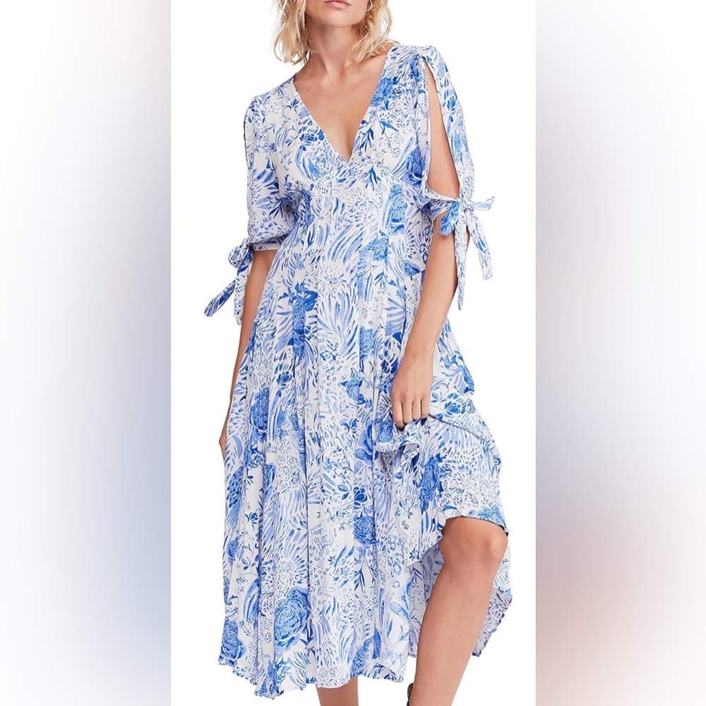 Free People “Forever Always” Floral Midi Dress Blue & White Size 0 - Picture 4 of 16